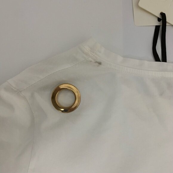 ViCOLO WOMEN LUXURY White TEE TOP BLOUSE With Satin Tie Italy Made Sz XL NWT - Picture 7 of 17